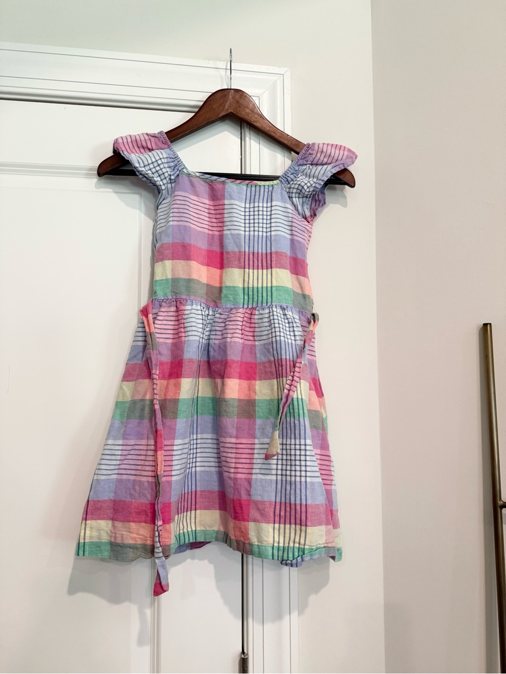 GAP Girls Pastel Plaid Cotton Dress with Tie Waist